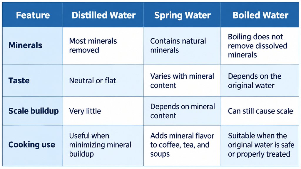 Distilled Water Vs Spring Water Vs Boiled Water For Cooking